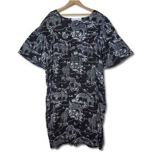 Santé Zebra Print Black & White Cotton Short Sleeve Relaxed Pocket Midi Dress